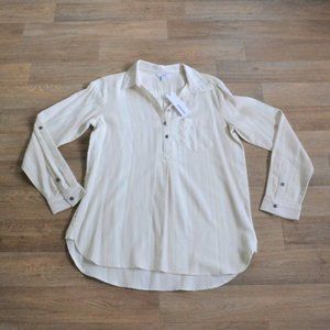 NWT Sonoma Neutral Quarter Button Down Striped Long Sleeve Flannel Shirt Size Sm